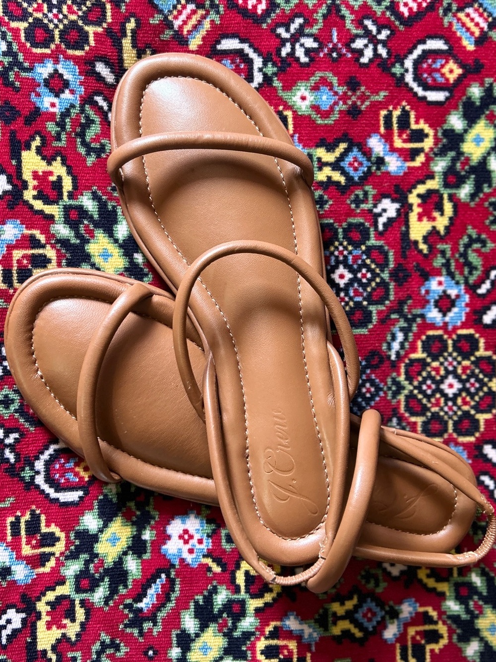 J. Crew Cognac Double-Strap Leather Sandals